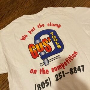 Vintage 80s/90s Gus’ Tools Graphic Heavyweight Tee Hanes White Beefy-T Shirt